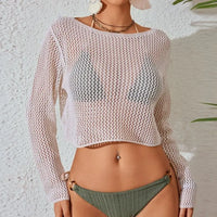 Women Clothing Solid Color Knitted Beach Knitted Sexy Long Sleeved Blouse Sun Protective Clothing - Premium Blouses for sale
