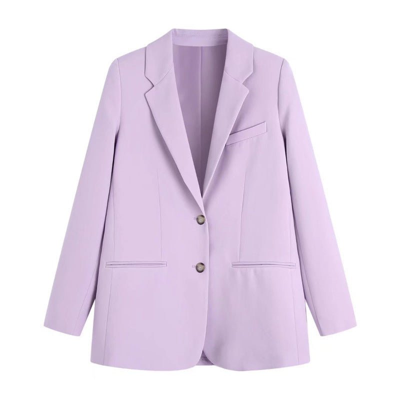 Women Clothing Spring Purple Office Straight Casual Blazer