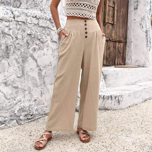Women Clothing Spring Summer Casual Comfortable Solid Color Loose Trousers