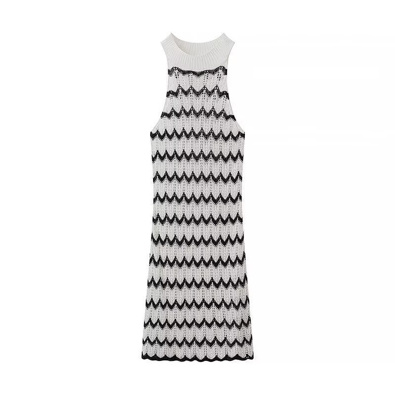 Women Clothing Summer Elegant Slightly Mature Striped Halter Knitted Dress