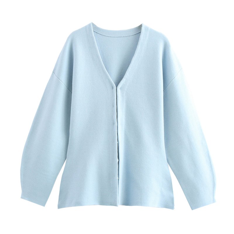 Women Clothing V neck Long Sleeve Simple Knitting Slim Jacket Plain Stitch Mini Skirt