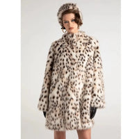 Women Fur Coat Faux Fur Mid - Length Coat Autumn Winter Stand Collar Tigercat Pattern Warm Loose Trench Coat - Premium Coats & Jackets for sale
