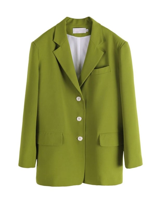 Women Green Big Size Casual Long Blazer New Lapel Long Sleeve Loose Fit Jacket Fashion Trend Spring Autumn