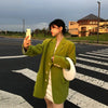 Women Green Big Size Casual Long Blazer New Lapel Long Sleeve Loose Fit Jacket Fashion Trend Spring Autumn