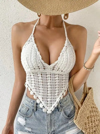 Women New Summer Crocheted Hollow Solid Color Sling Back Strap Top Crochet hook - Premium Swimwear for sale
