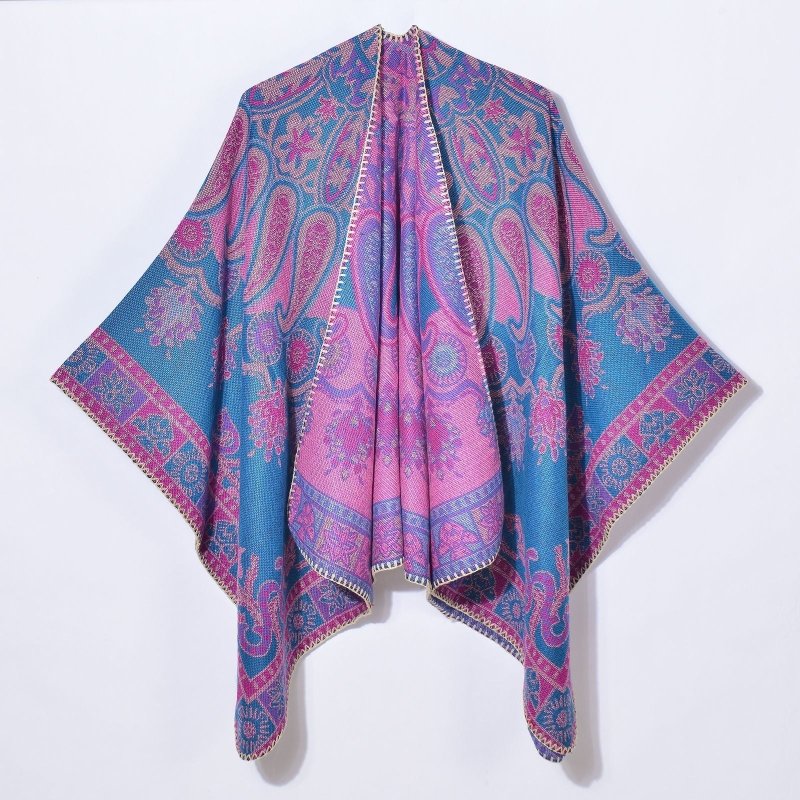 Women Scarf Shawl Retro Paisley Split Shawl Cardigan