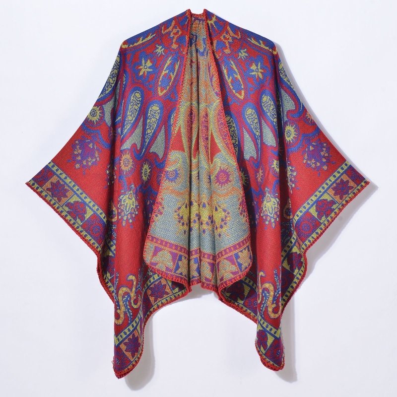 Women Scarf Shawl Retro Paisley Split Shawl Cardigan