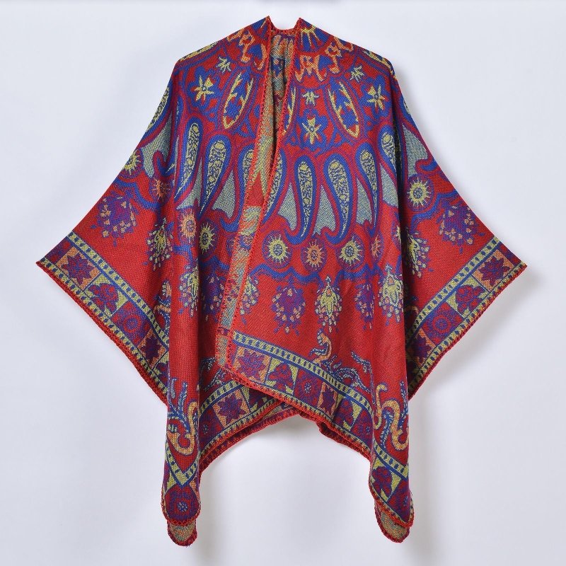 Women Scarf Shawl Retro Paisley Split Shawl Cardigan