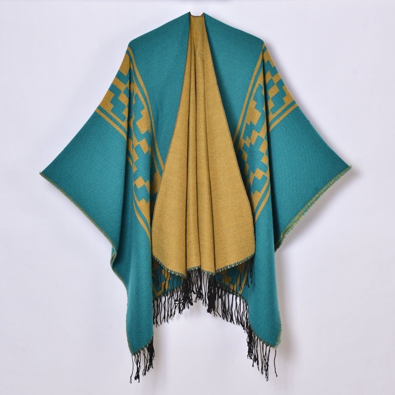 Women Shawl Simple Tassel High Quality Jacquard Split Talma Catwalk Show Outerwear