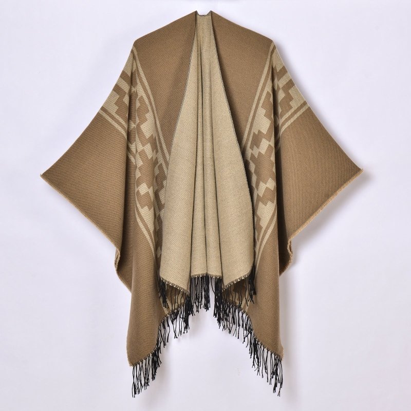 Women Shawl Simple Tassel High Quality Jacquard Split Talma Catwalk Show Outerwear