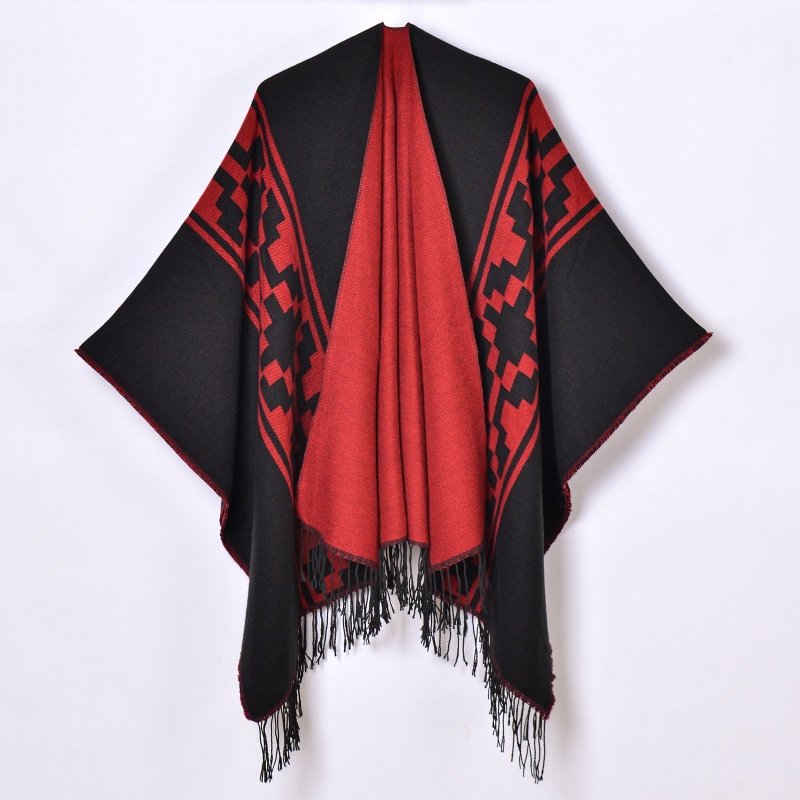 Women Shawl Simple Tassel High Quality Jacquard Split Talma Catwalk Show Outerwear