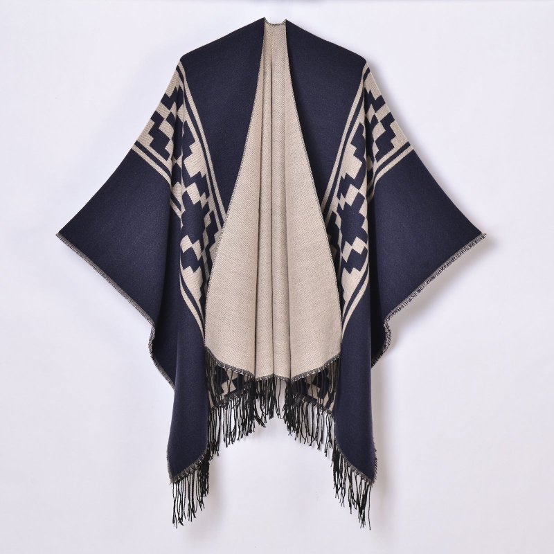 Women Shawl Simple Tassel High Quality Jacquard Split Talma Catwalk Show Outerwear