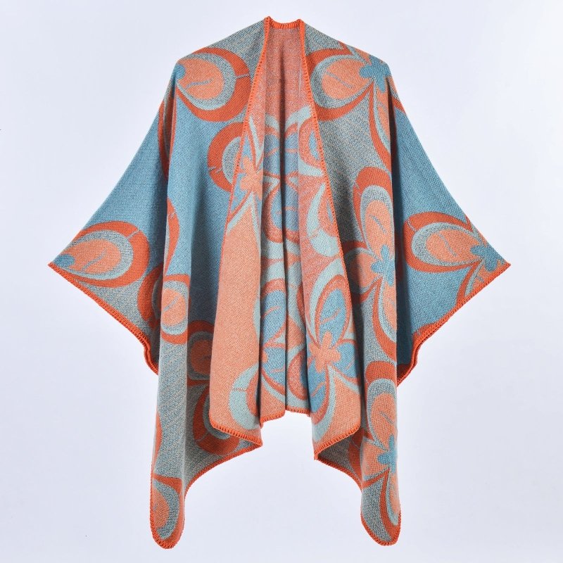 Women Split Thickened Warm Shawl Cloak Cardigan Outer Wear Office Warm Shawl