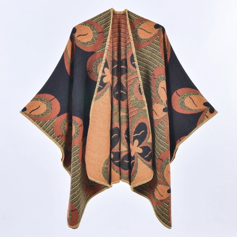 Women Split Thickened Warm Shawl Cloak Cardigan Outer Wear Office Warm Shawl