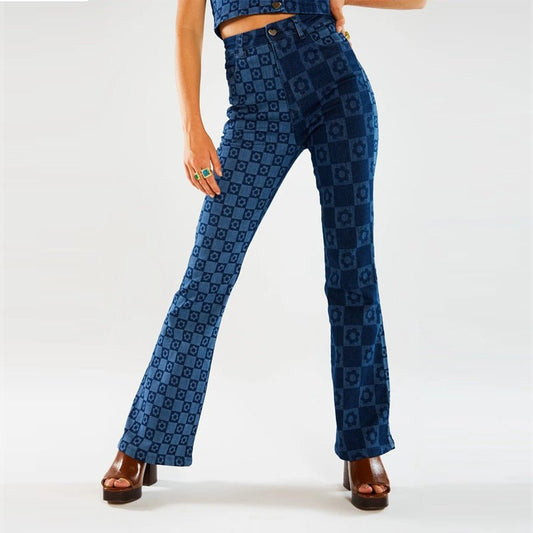 Women Wear Printing Washed Slim Fit Wide - Leg Jeans