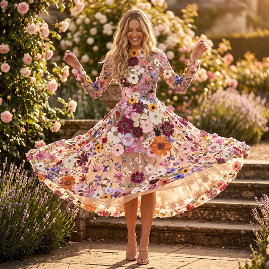Women's 3D Floral Midi Dress lifestyle - Madragora