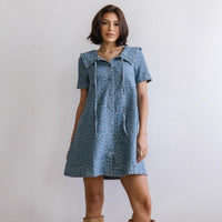Women's Animal Print Denim A - Line Dress – Short Sleeve Tie Neck - Premium for sale