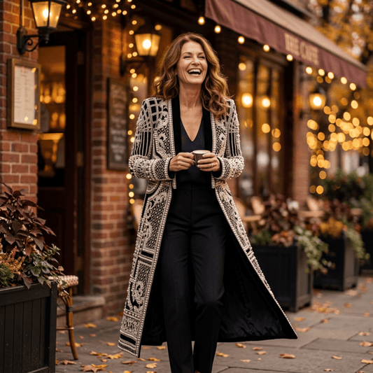 Women's Beaded Geometric Overcoat lifestyle - Madragora