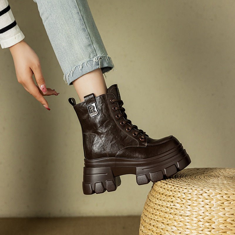 Women's Chunky Platform Ankle Boots – Lace-Up Fleece-Lined, Size 38 - Premium for sale