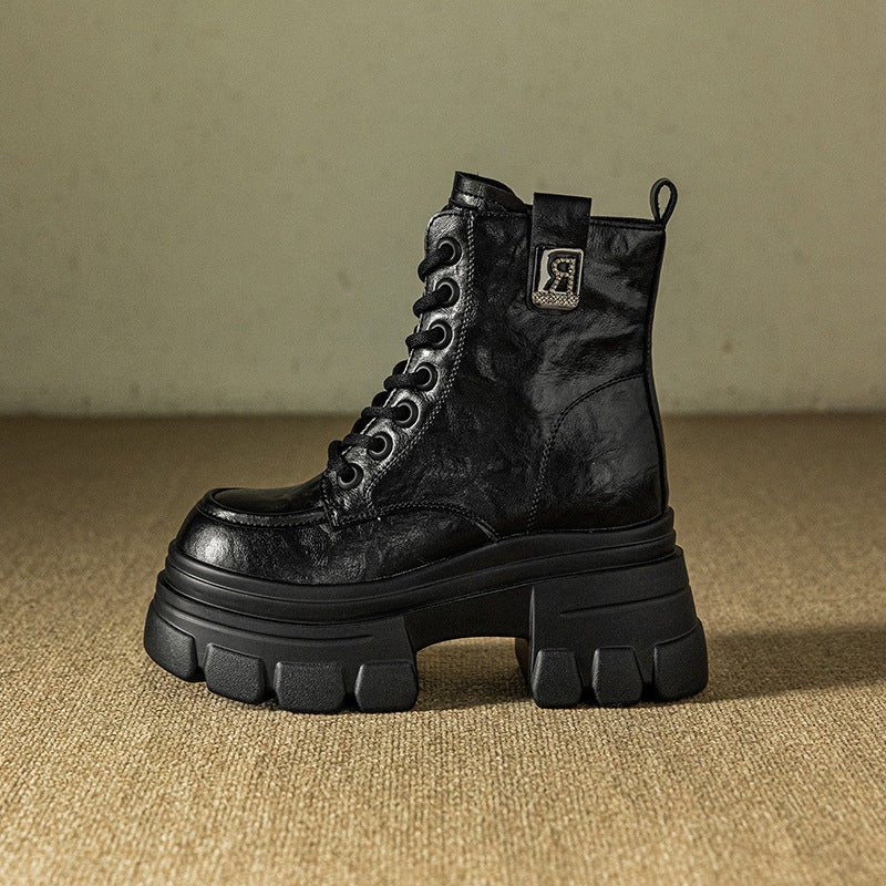Women's Chunky Platform Ankle Boots – Lace-Up Fleece-Lined, Size 38 - Premium for sale