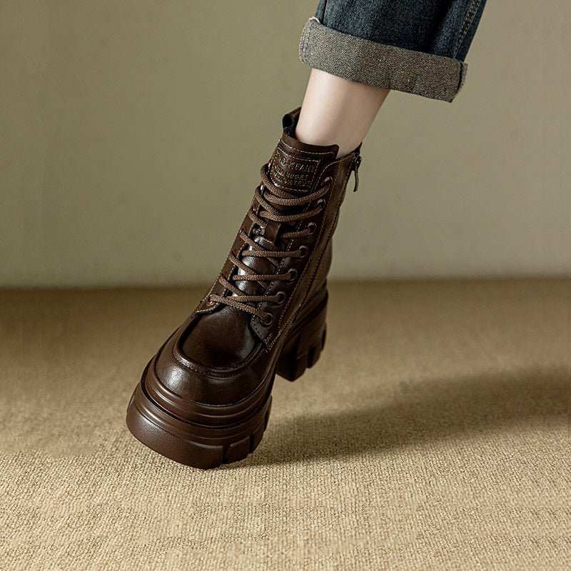Women's Chunky Platform Ankle Boots – Lace-Up Fleece-Lined, Size 38 - Premium for sale