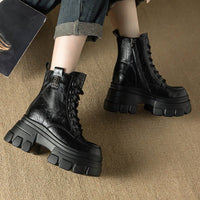 Women's Chunky Platform Ankle Boots – Lace-Up Fleece-Lined, Size 38 - Premium for sale