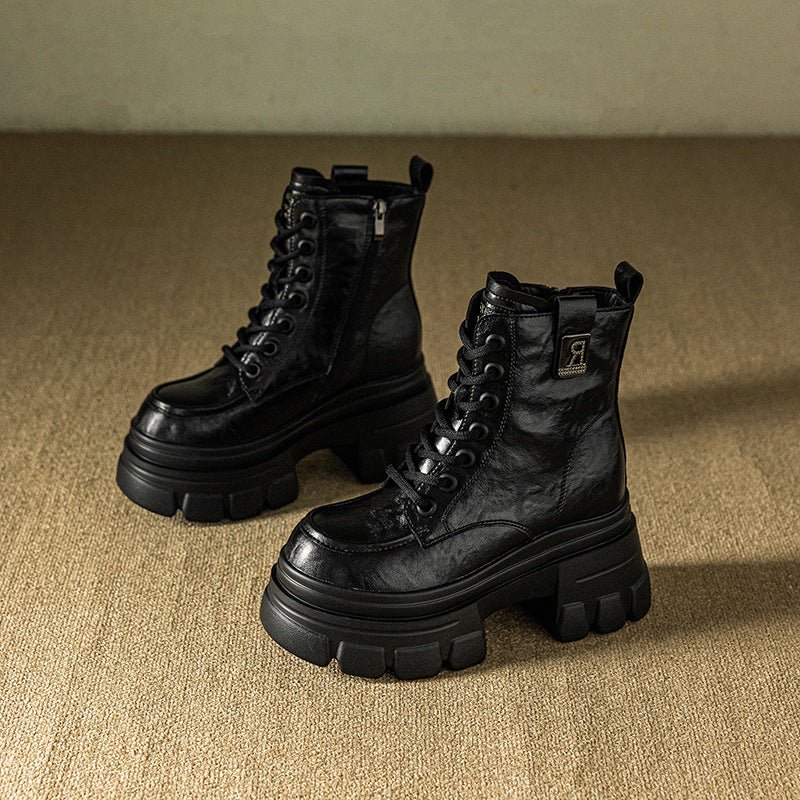 Women's Chunky Platform Ankle Boots – Lace-Up Fleece-Lined, Size 38 - Premium for sale