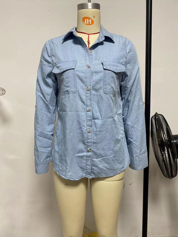 Women's Classic Denim Shirt – Long Sleeve Collared Button - Up Jean Shirt - Premium for sale