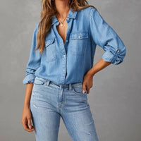 Women's Classic Denim Shirt – Long Sleeve Collared Button - Up Jean Shirt - Premium for sale