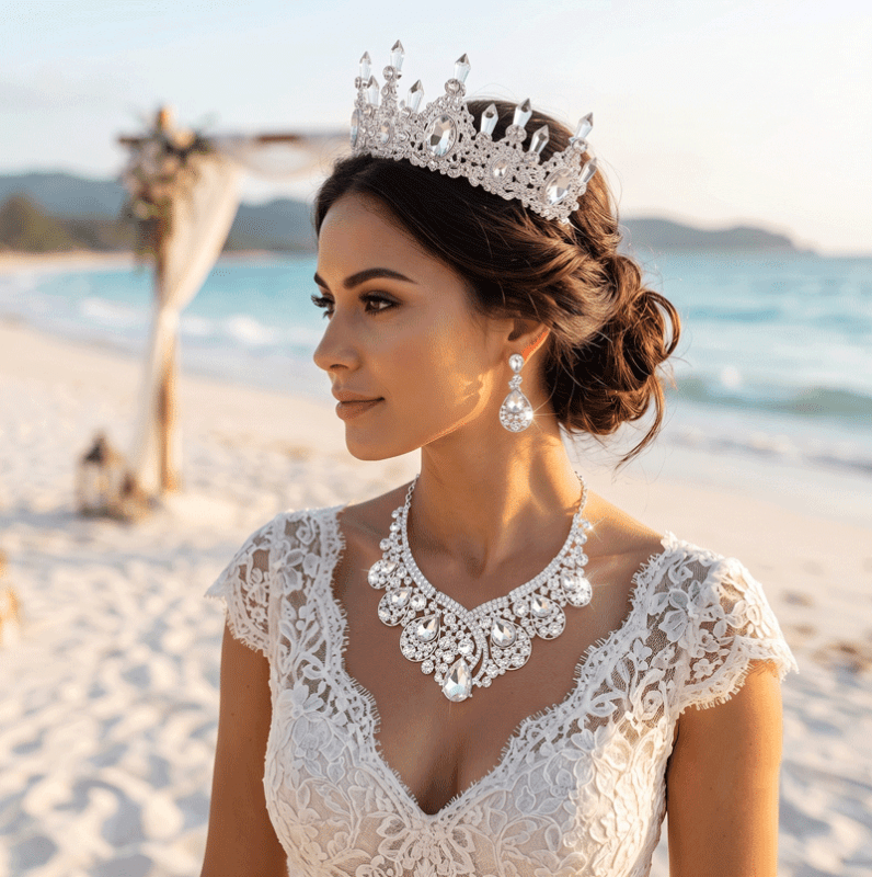 Women's Crystal Bridal Jewelry Set – Crown, Necklace & Earrings Statement Set - Premium Jewelry for sale