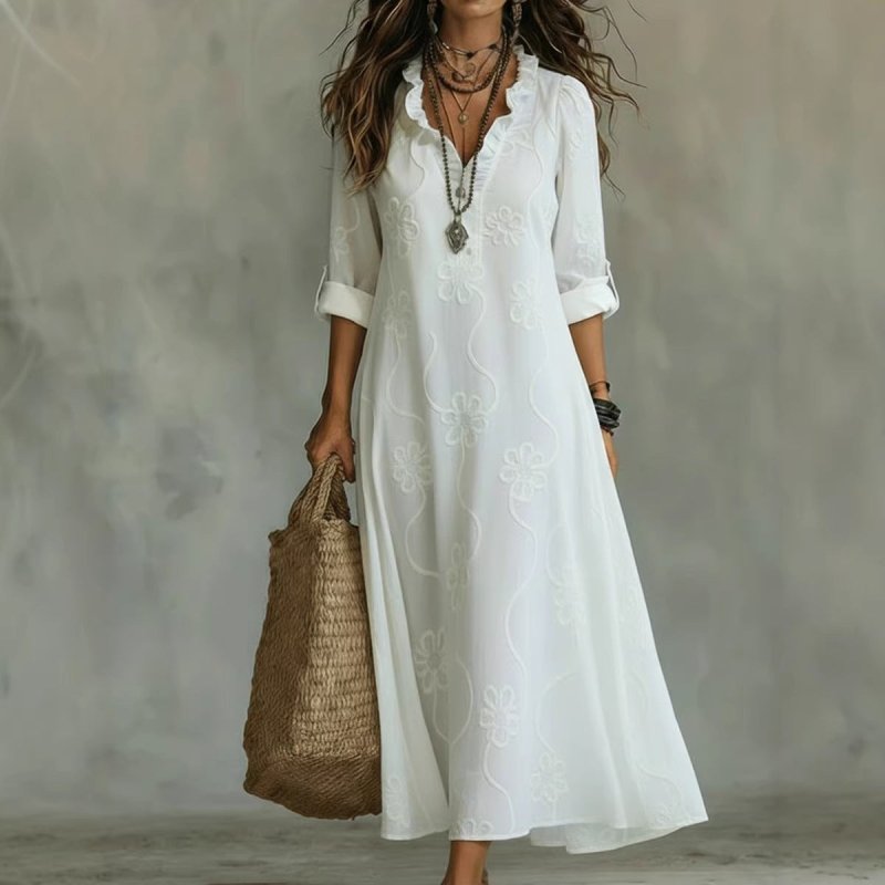 Women's Elegant Maxi Shirt Dress – Linen - Feel, 5 Colors, S - 3XL - Premium Dress for sale