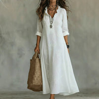 Women's Elegant Maxi Shirt Dress – Linen - Feel, 5 Colors, S - 3XL - Premium Dress for sale