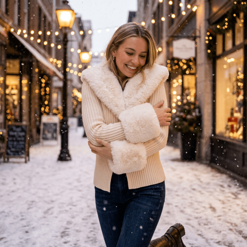 Women's Fluffy Faux Fur Knitted Coat lifestyle - Madragora