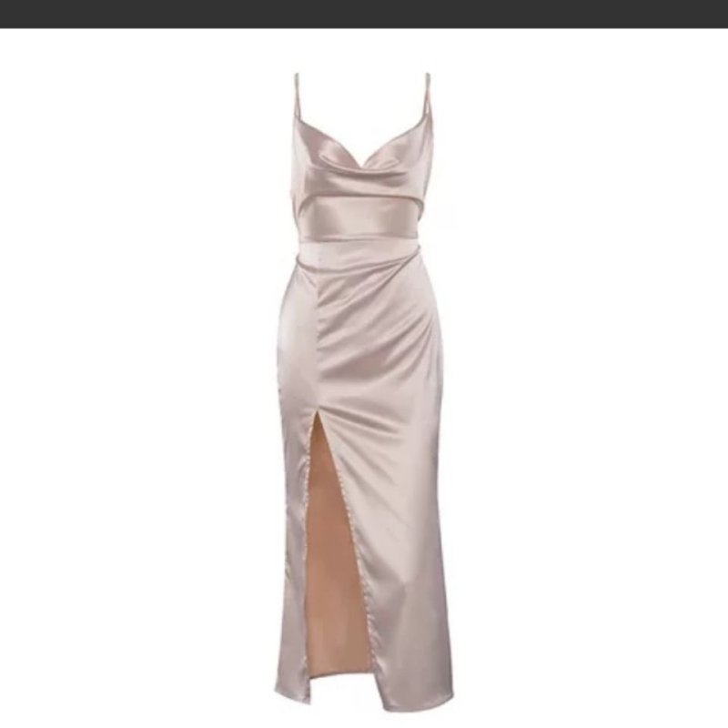 Women's Glossy Satin Slip Dress – Cami Strap Apricot - Premium Activewear for sale