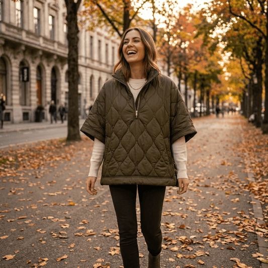 Women's Half-Zip Quilted Cape Jacket lifestyle - Madragora