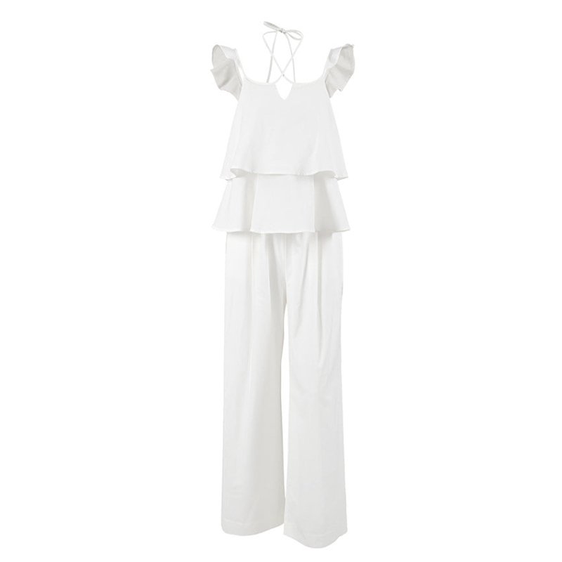 Women's Halter Backless Top & Wide Leg Trousers Set – Linen Summer Two - Piece - Premium for sale