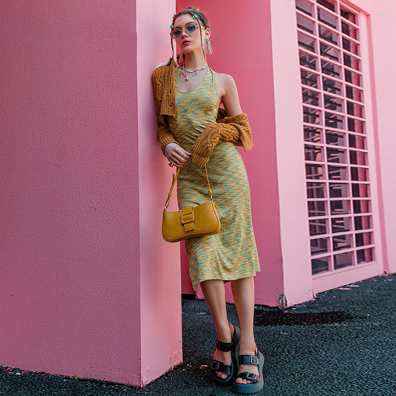 Women's Halter Knit Y2K Style Slim Dress - Sleeveless Bodycon - Premium Activewear for sale