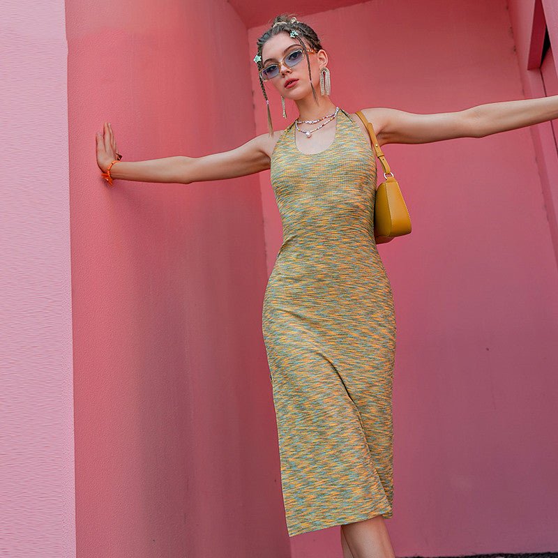 Women's Halter Knit Y2K Style Slim Dress - Sleeveless Bodycon - Premium Activewear for sale