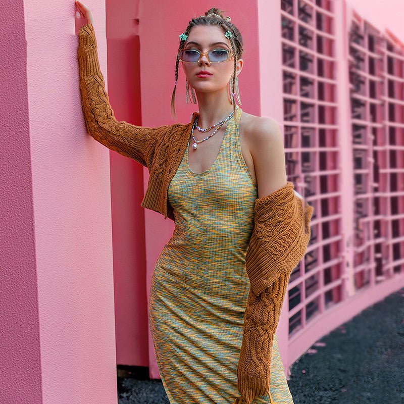 Women's Halter Knit Y2K Style Slim Dress - Sleeveless Bodycon - Premium Activewear for sale