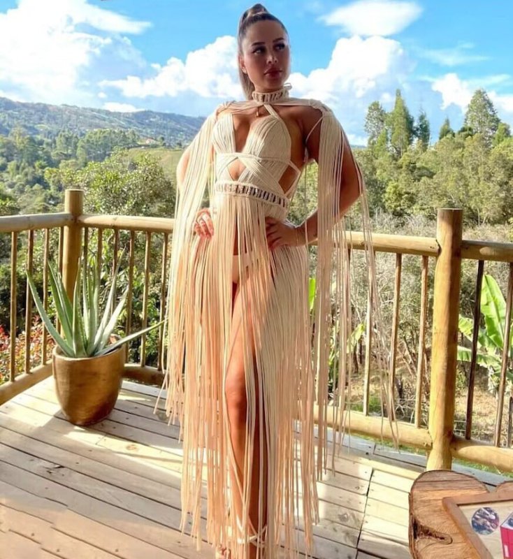 Women's handmade woven tassel long skirt, new creative Greek goddess outfit, beach travel sexy split body wrapped chest