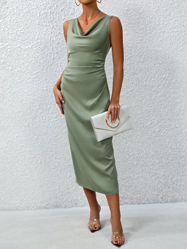 Women's High Waist Ruched Dress – Sleeveless Summer Style - Premium Activewear for sale