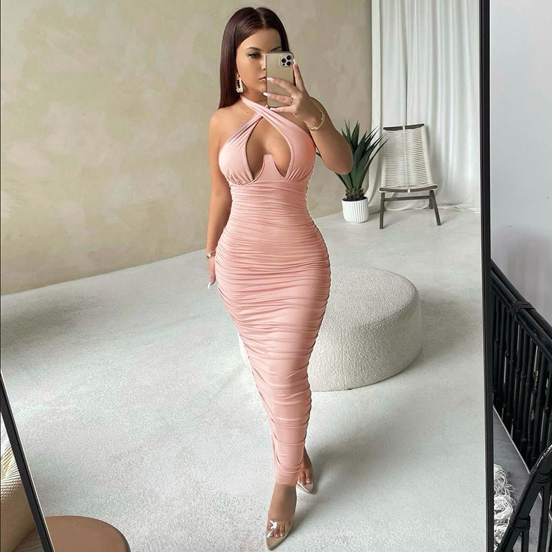 Women's Hollow Out Backless Fitted Midi Dress - Premium Dress for sale