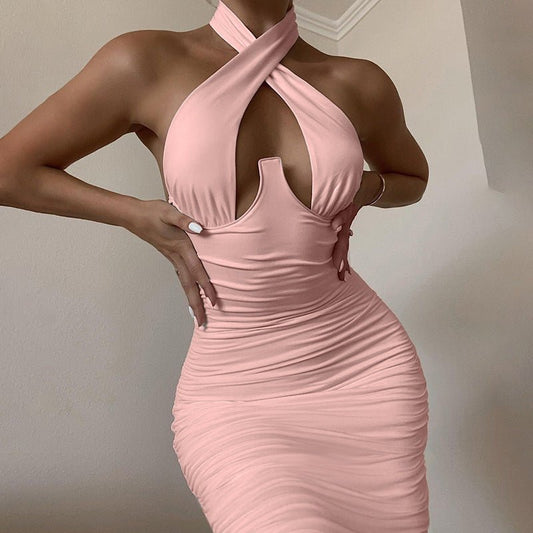 Women's Hollow Out Backless Fitted Midi Dress - Premium Dress for sale