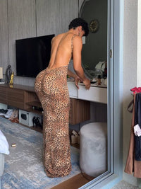 Women's Leopard Print Backless Maxi Dress – Alluring Regular Fit Sundress - Premium Activewear for sale
