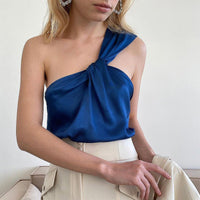 Women's One Shoulder Satin Tank Top – Sexy Klein Blue Sleeveless Vest - Premium for sale