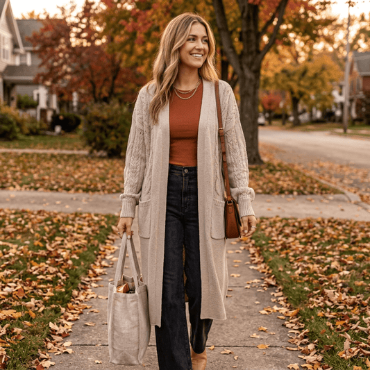 Women's Open Front Pocketed Cardigan lifestyle - Madragora