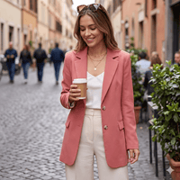 Women's Pink Solid Single Breasted Blazer – Long Sleeve Casual - Premium Coats & Jackets for sale