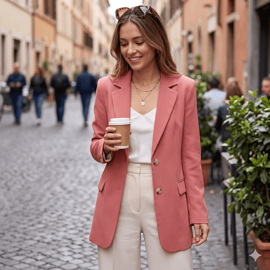 Women's Pink Solid Single Breasted Blazer – Long Sleeve Casual - Premium Coats & Jackets for sale