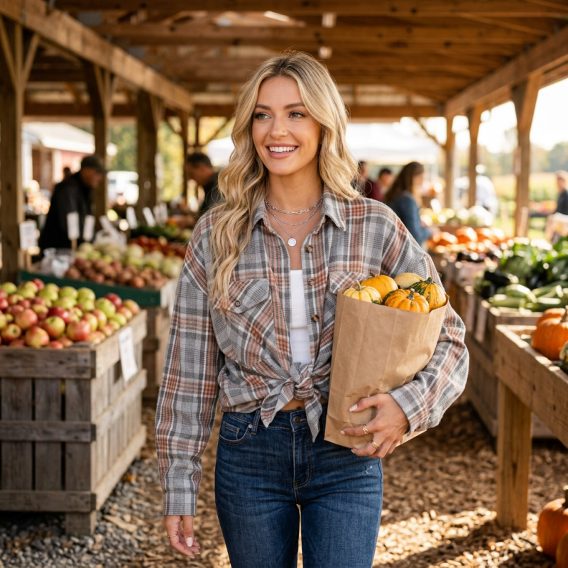 Women's Plaid Blouse lifestyle - Madragora