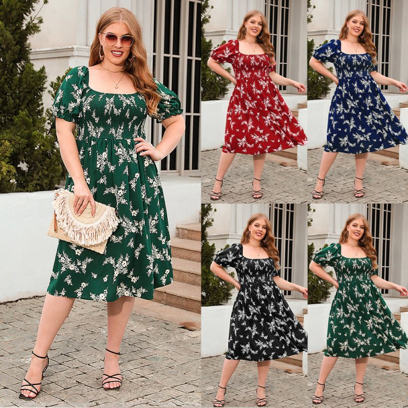 Women's Plus Size Floral Smocked Midi Dress – 4 Colors, XL - 4XL - Premium Dresses for sale